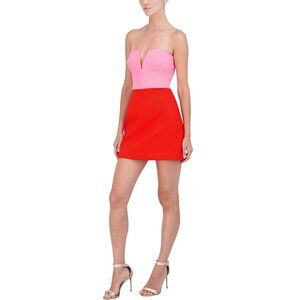 BCBG Colorblock Strapless Mini Dress in Pink and Fiery Orange, Size L